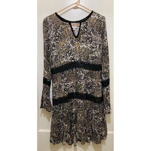 Knox Rose Velvet Keyhole Dress M Brown Floral Lace Trim Peasant Cottagecore Boho